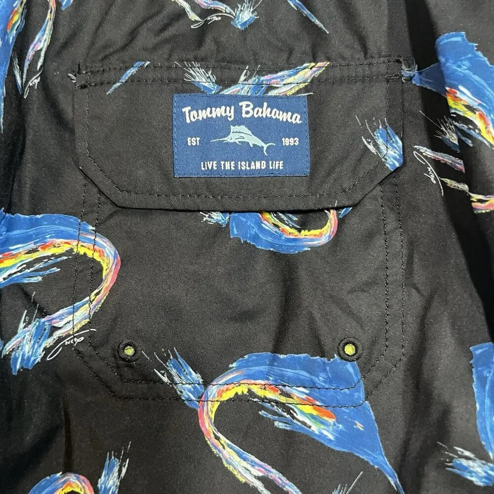 Tommy Bahama Swim Trunks Shorts Mens 2XLB Big & Tall Blue Abstract Pattern Mesh
